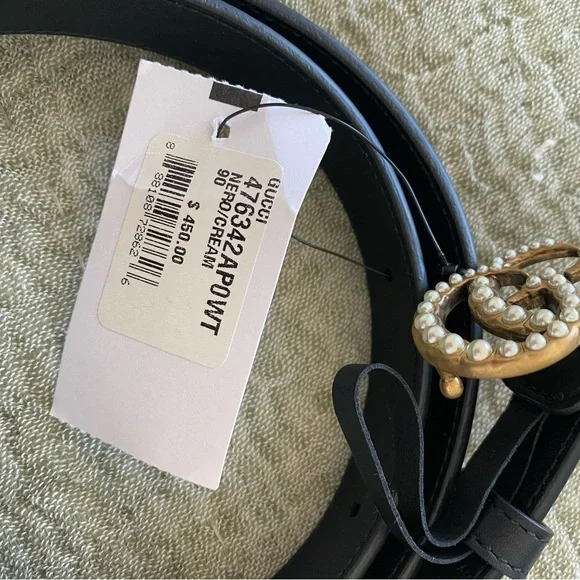 NWT Gucci Black and Gold w Pearl Women's Belt - Picture 2 of 14